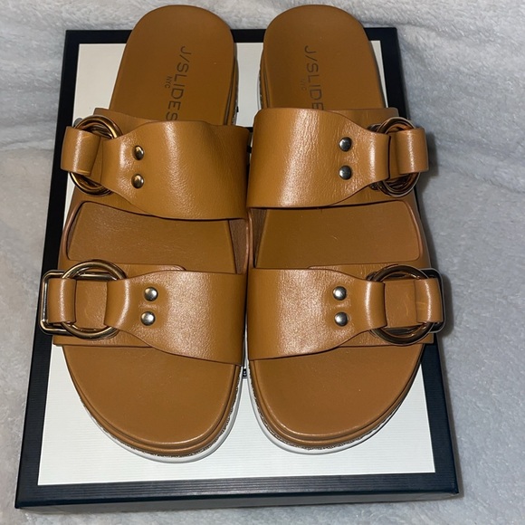 NWT J/SLIDES BAHA Tan Leather Sandal - Picture 6 of 14